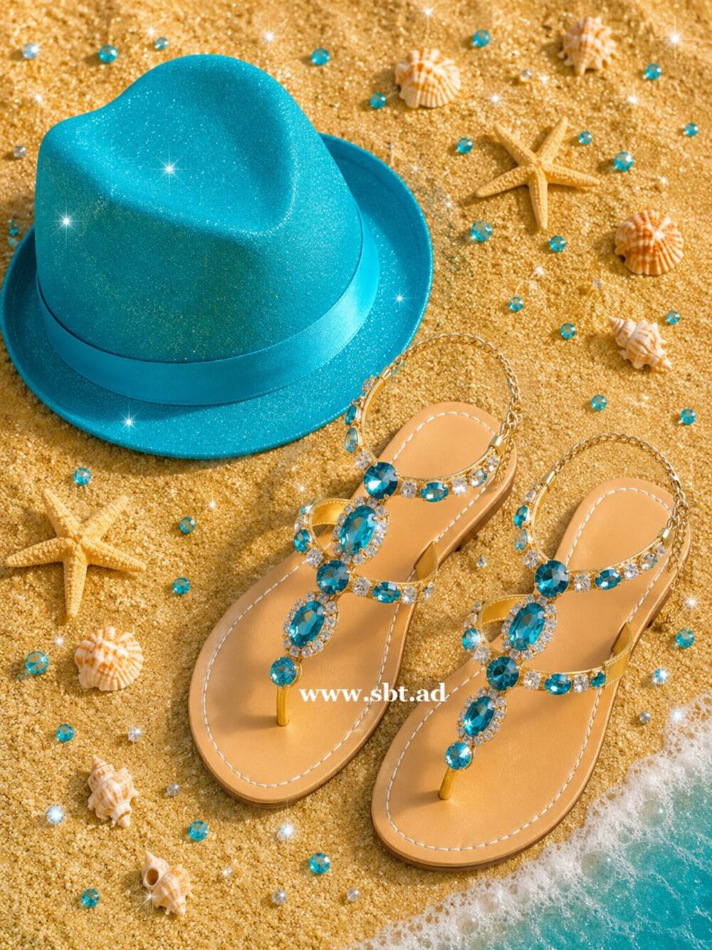 NEW Turquoise Sequin Bikini Sparkling Bling Swimsuit & Rhinestone Sandals +Gift - Picture 11 of 14
